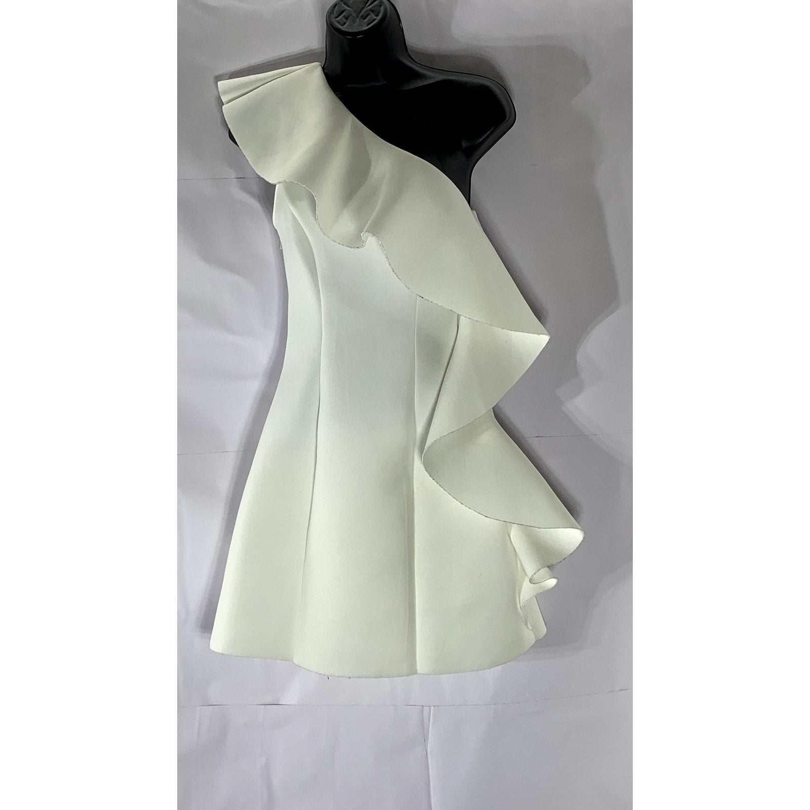 ASOS Women's White Solid One-Shoulder Ruffle A-Line Mini Dress SZ 0