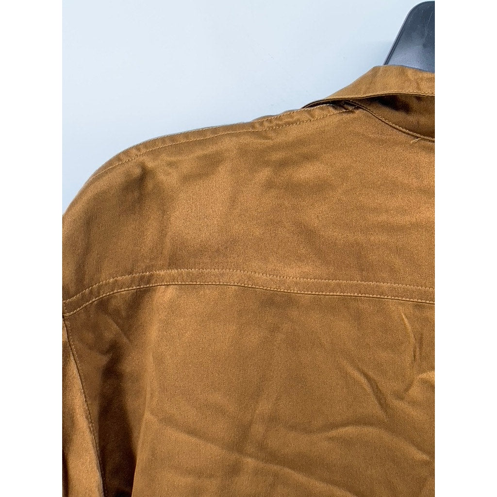 HARVE BENARD Women's Vintage Brown Button-Up Regular-Fit Long Sleeve Top SZ M