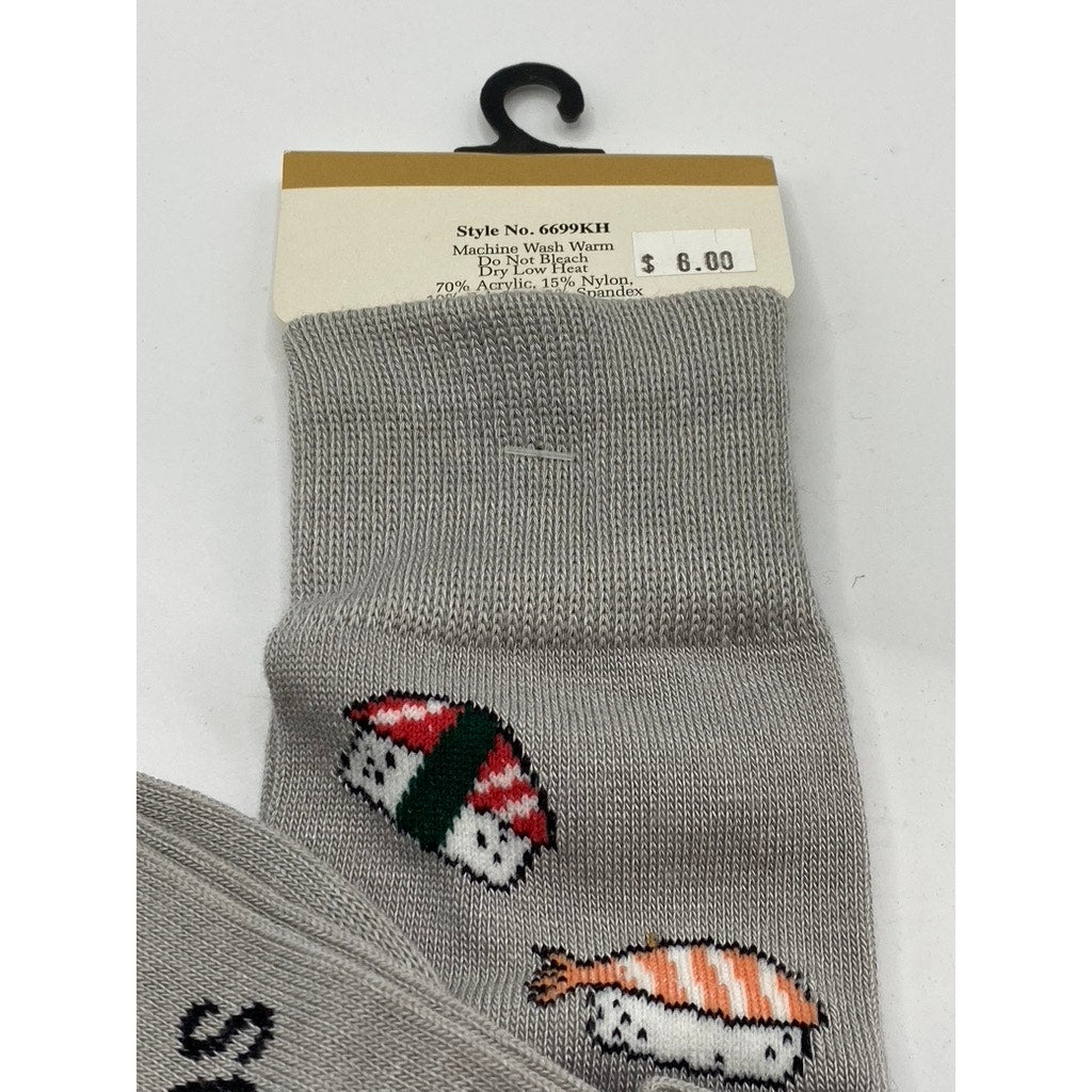 FOOT TRAFFIC Women's Gray Sushi Print Pull-On Knee High Knit Socks SZ OS