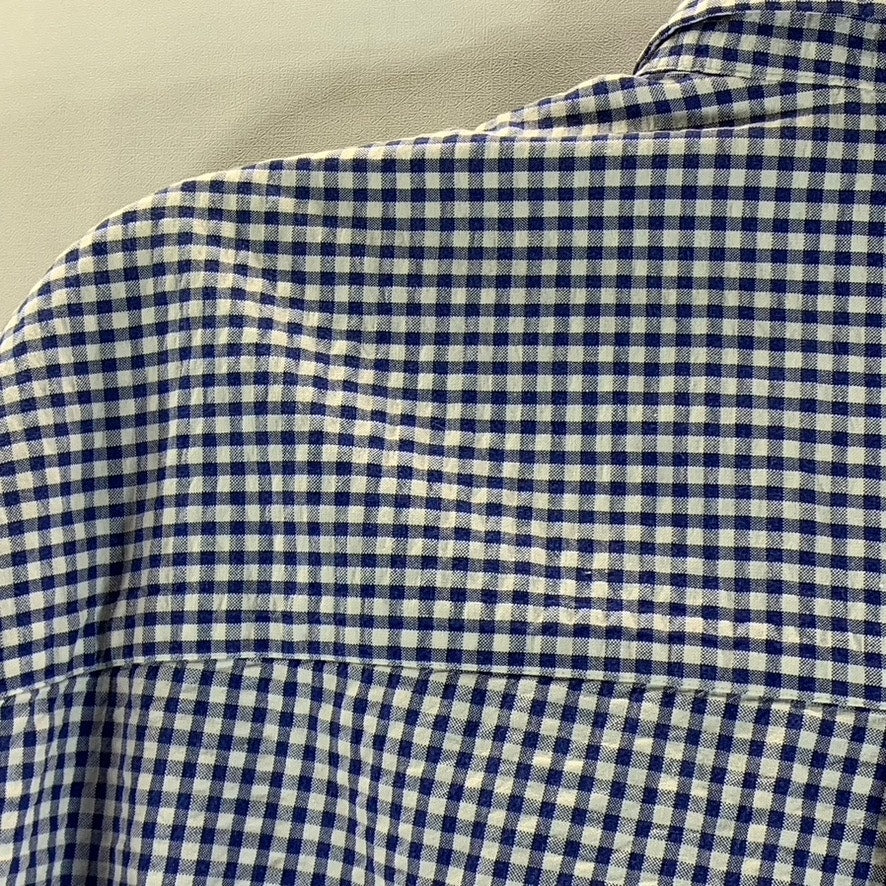 LANDS' END Men's Blue Gingham Regular-Fit Button-Up Shirt SZ S 14/14.5