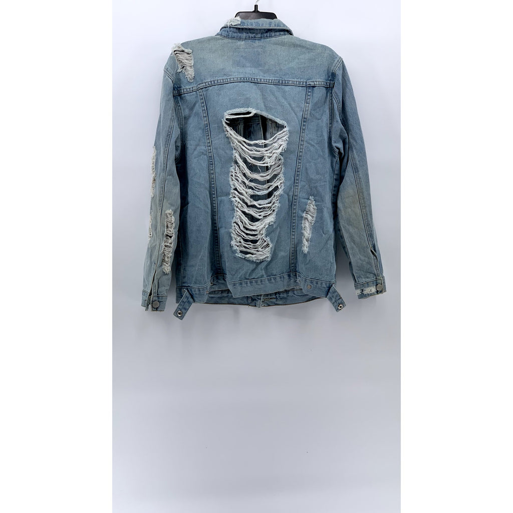 GB GIANNI BINI Women's Blue Distressed Button-Up Long Sleeve Jean Jacket SZ L