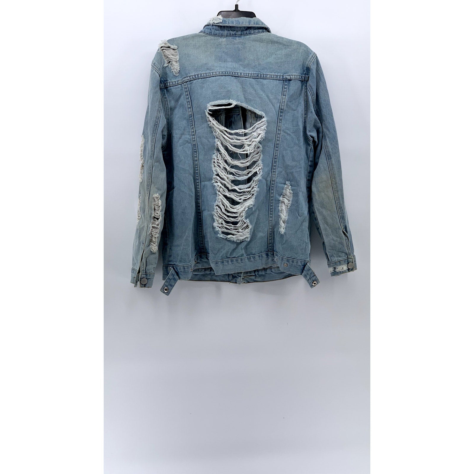 GB GIANNI BINI Women's Blue Distressed Button-Up Long Sleeve Jean Jacket SZ L
