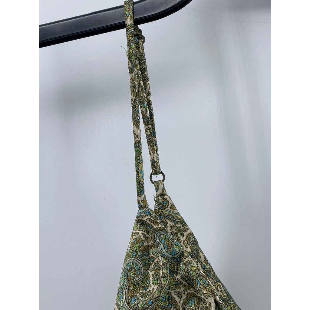 ZARA Women's Green Printed Ruched V-Neck Spaghetti Strap Mini Dress SZ M
