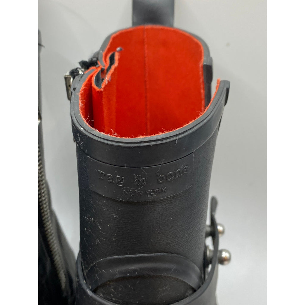 RAG & BONE Women's Black Rubber Moto Pull-On Calf Rain Boot SZ 38(US8)