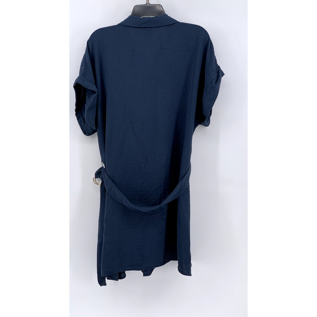 WORTHINGTON Women's Blue Button-Up Short Sleeve Belted Dress SZ L