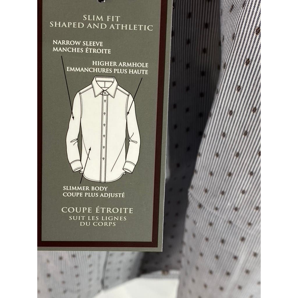 BLACK & BROWN 1826 Men's Grey Printed 80'S 2-Ply Slim-Fit Dress Shirt SZ 15.5/35