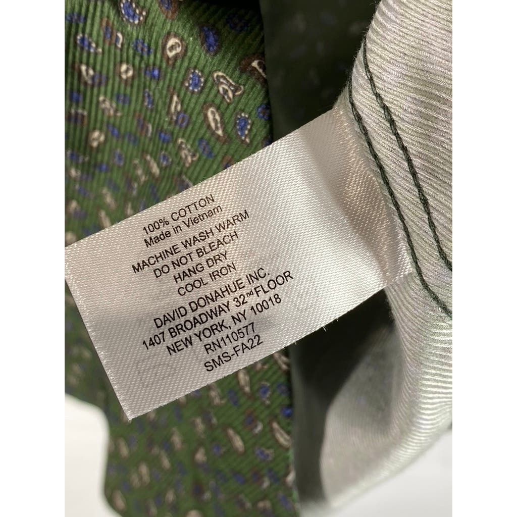 DAVID DONAHUE Men's Green Paisley Fusion Button-Up Long Sleeve Shirt SZ 15.5(M)