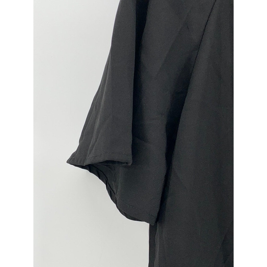 UNBRANDED Women's Black Neck-Tie Short Sleeve Top SZ L