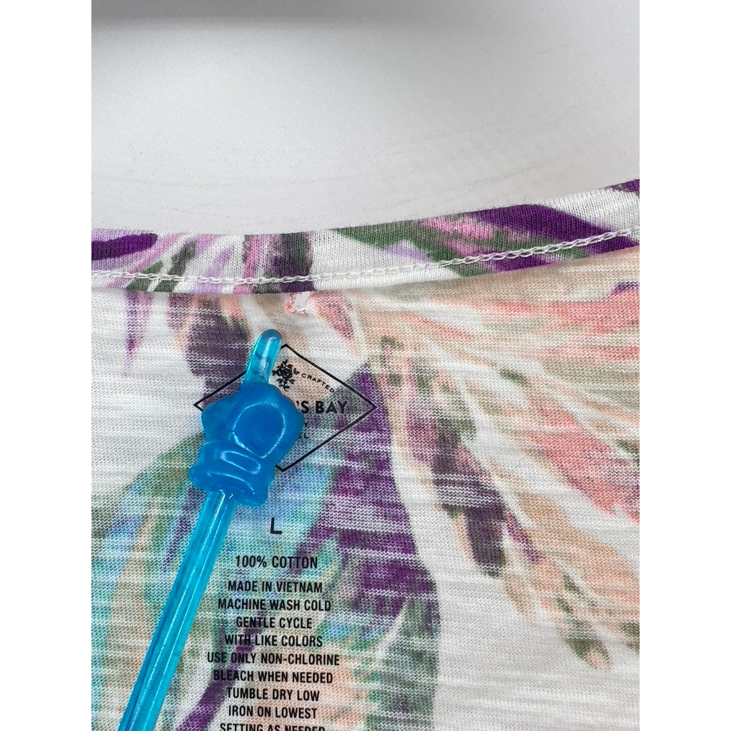 ST. JOHN'S BAY Women's White Multi Tropical Print Cotton Tank Top SZ L