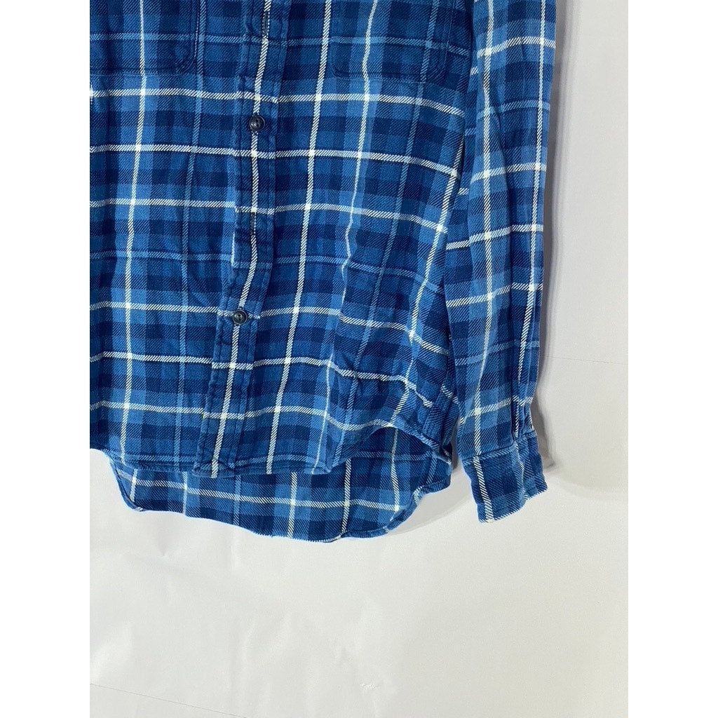 POLO RALPH LAUREN Men’s Blue Plaid Classic-Fit Button-Up Indigo Shirt SZ M