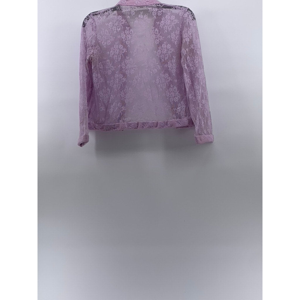 UNBRANDED Women's Lilac Floral Lace Long Sleeve Open-Front Cardigan SZ S
