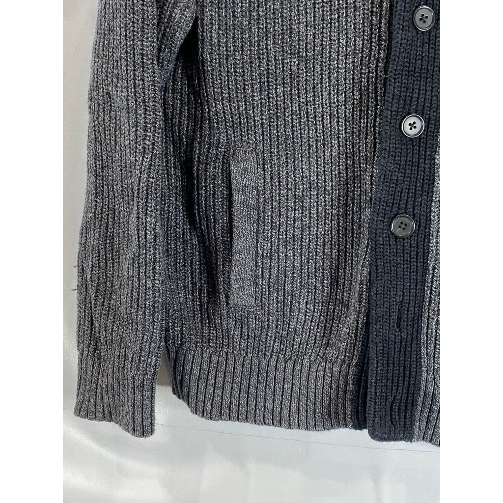 BANANA REPUBLIC Men's Charcoal/Black Cotton-Blend Shawl-Collar Cardigan SZ M