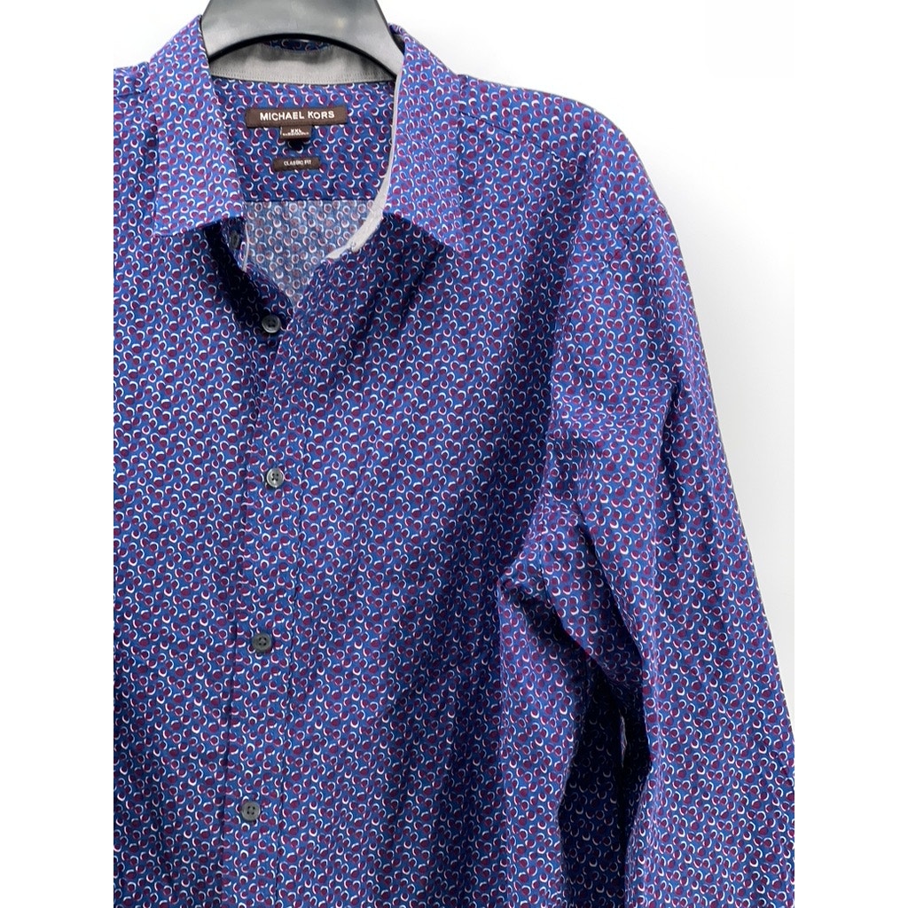 MICHAEL KORS Men's Blue Printed Classic Fit Button-Up Shirt SZ XXL