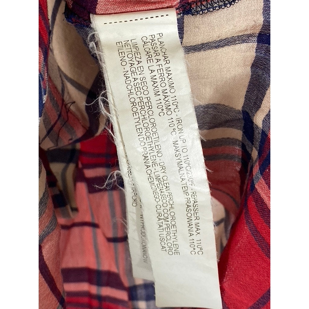 ZARA BASIC Women’s Red Plaid Regular-Fit Button-Up Long Sleeve Top SZ L