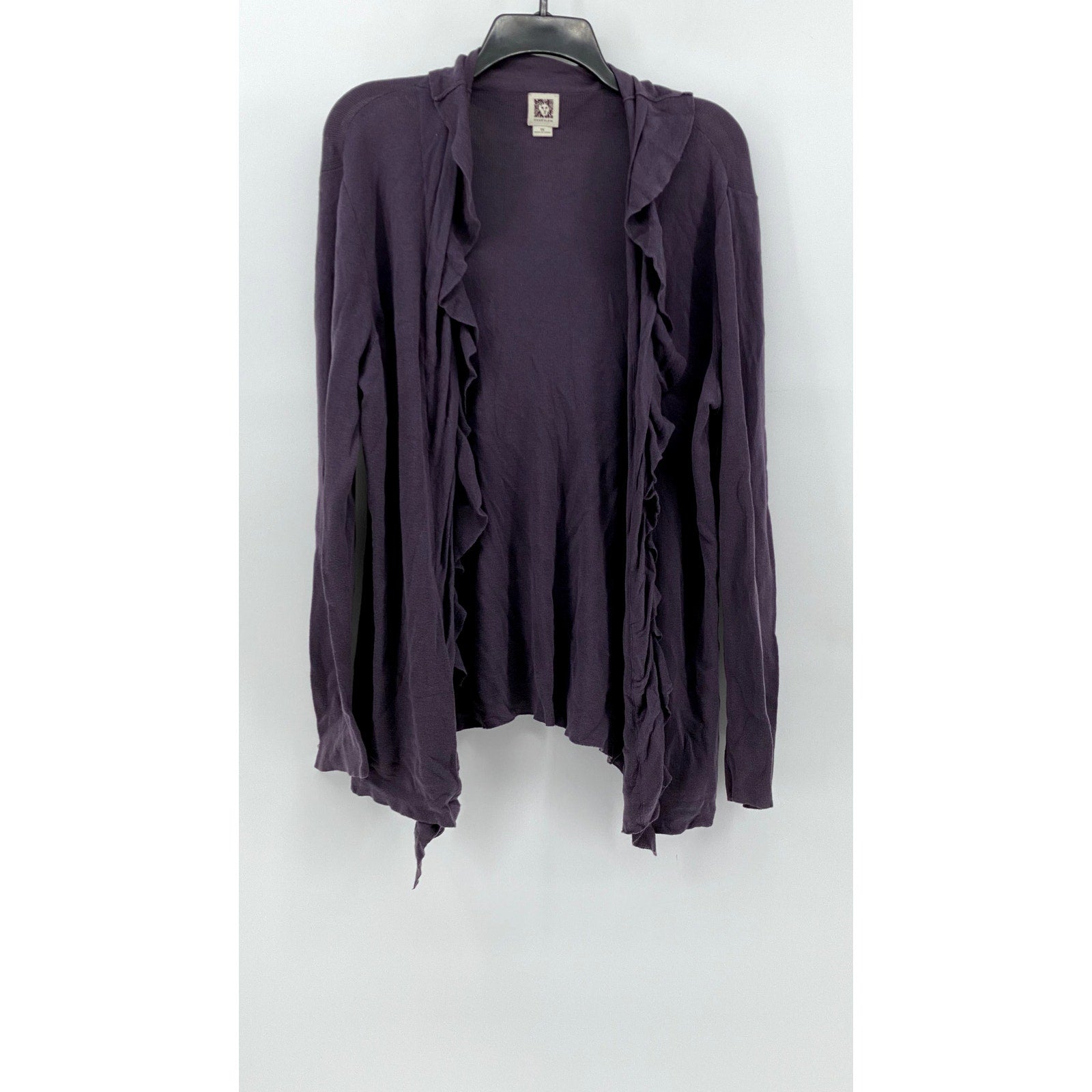 ANNE KLEIN Women's Plus Plum Ruffle Trim Cardigan SZ 1X