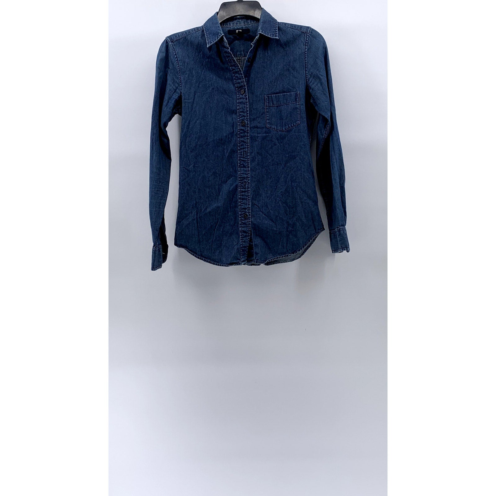 UNIQLO Women's Blue Denim Button-Up Long Sleeve Fitted Top SZ XS