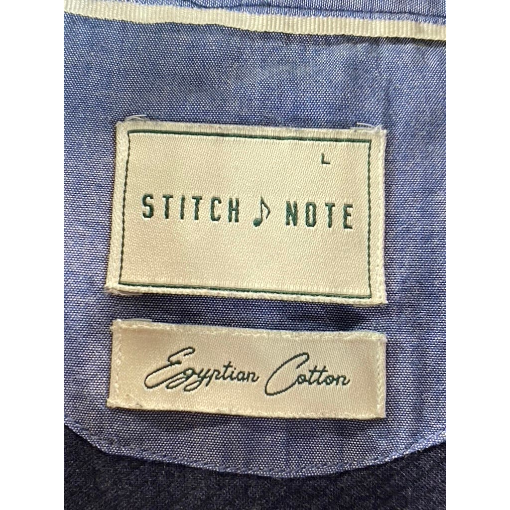 STITCH NOTE Men's Navy Egyptian Cotton Button-Down Long Sleeve Shirt SZ L