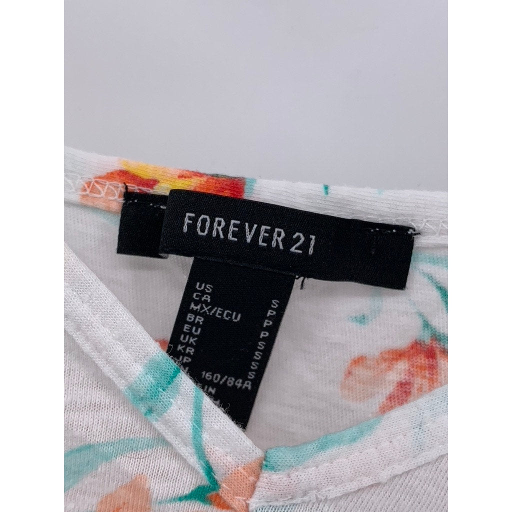 FOREVER 21 Women's White Floral V-Neck Ruffle Tank Top SZ S