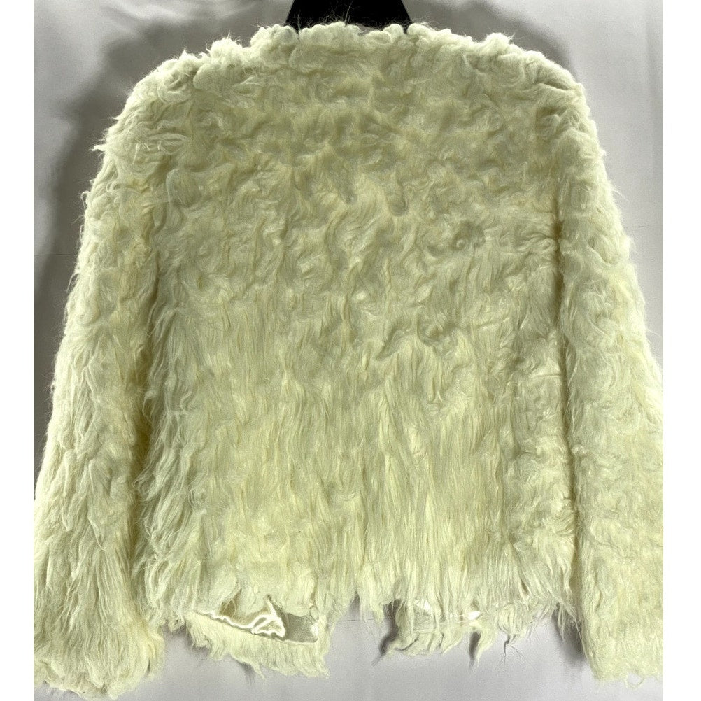 CHICWISH Women's Cream Faux-Fur Satin Lined Glam Jacket SZ S