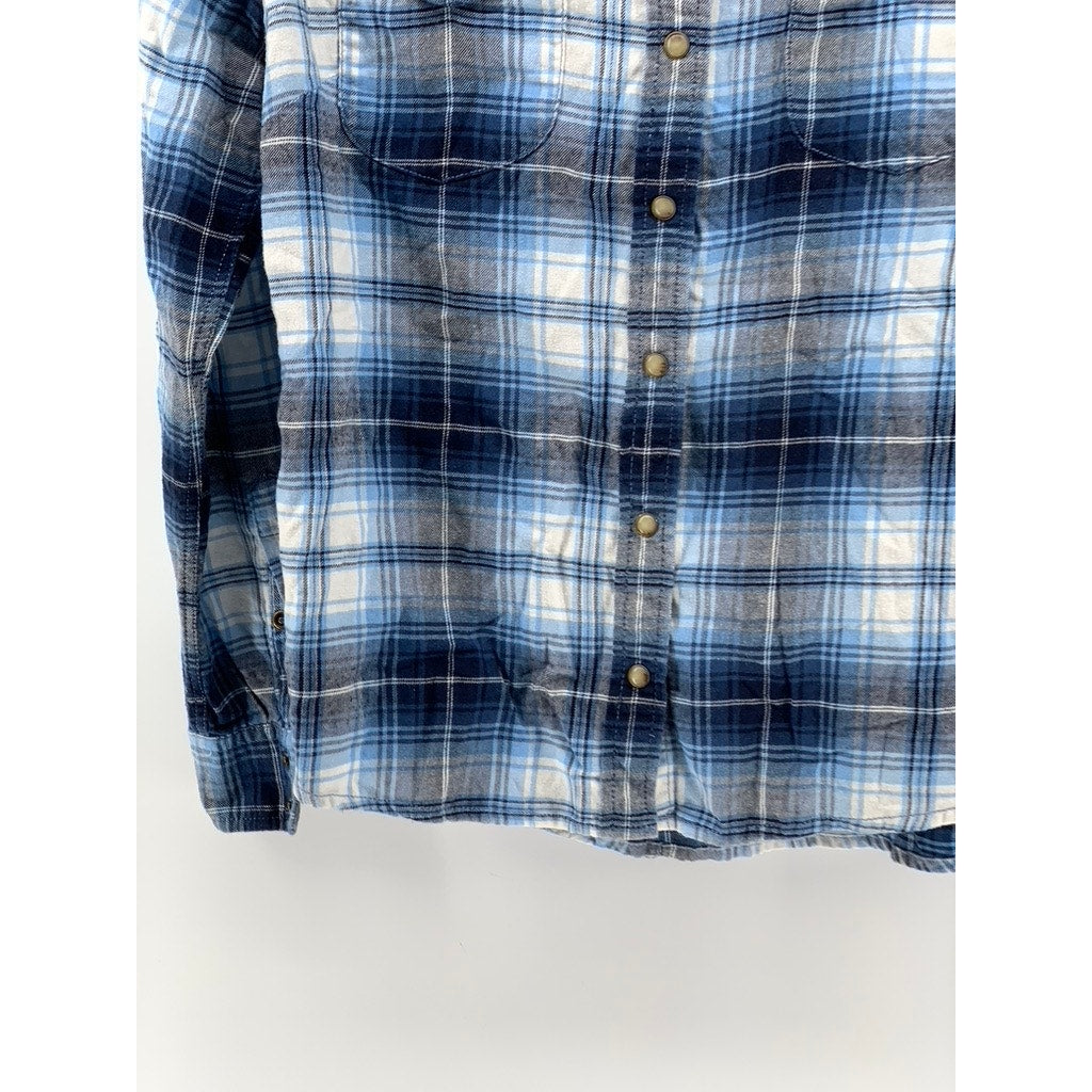 JACHS GIRLFRIEND Women's Blue Plaid Bea Button-Up Long Sleeve Top SZ M