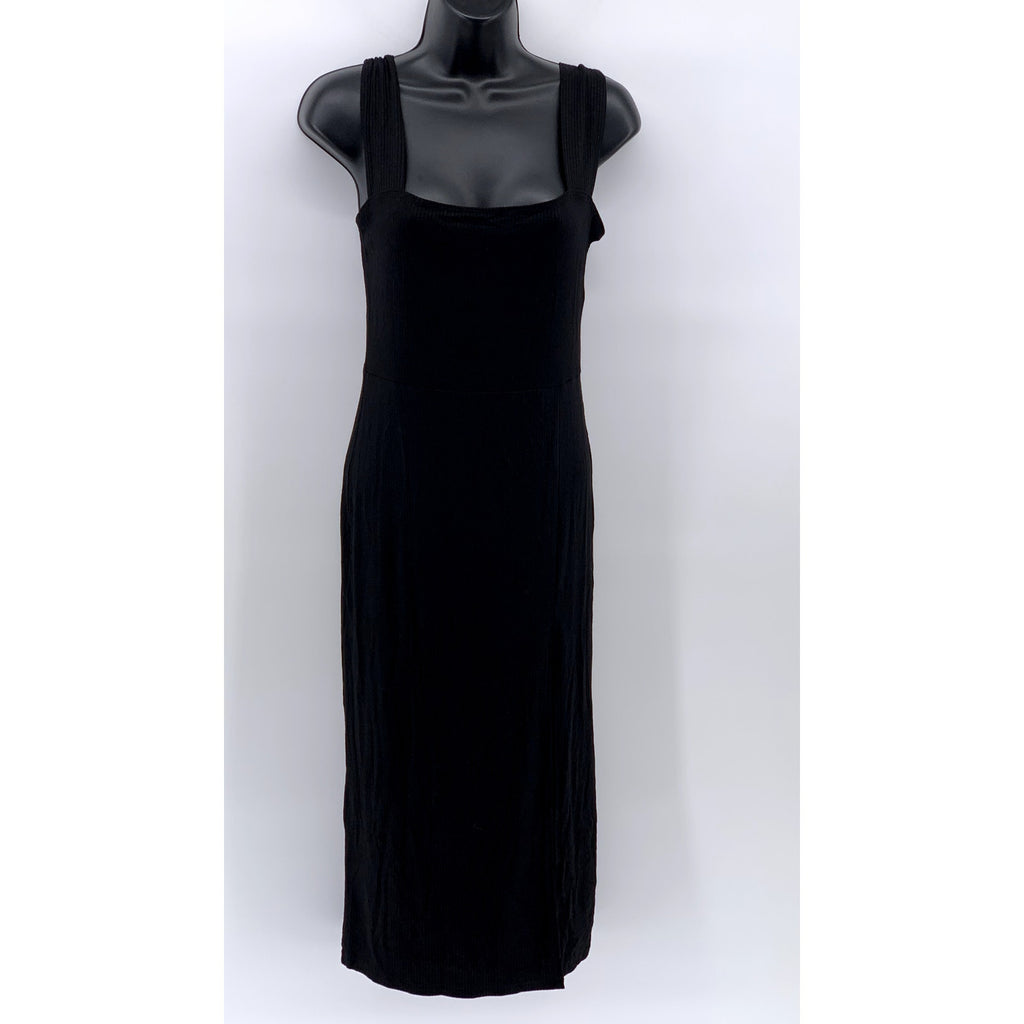 SEZANE Women's Black Ribbed Straight-Neck Side-Slit Midi Dress SZ 38(US6)
