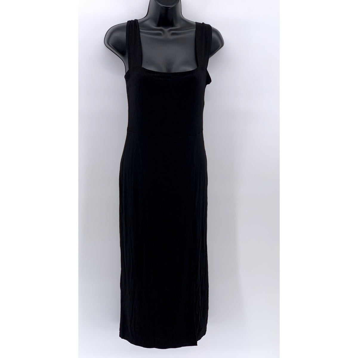 SEZANE Women's Black Ribbed Straight-Neck Side-Slit Midi Dress SZ 38(US6)