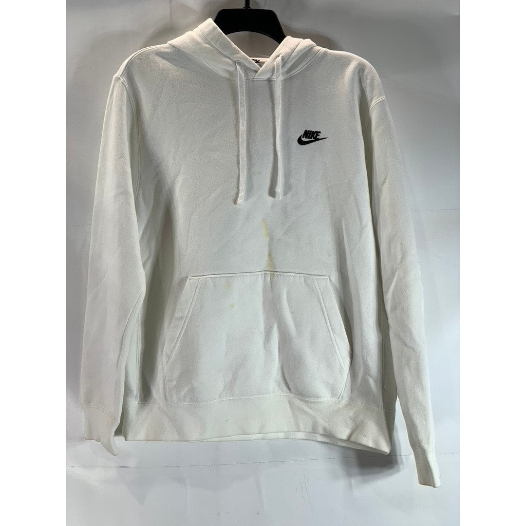 NIKE Men's White/Black Sportswear Club Fleece Pullover Hoodie SZ M