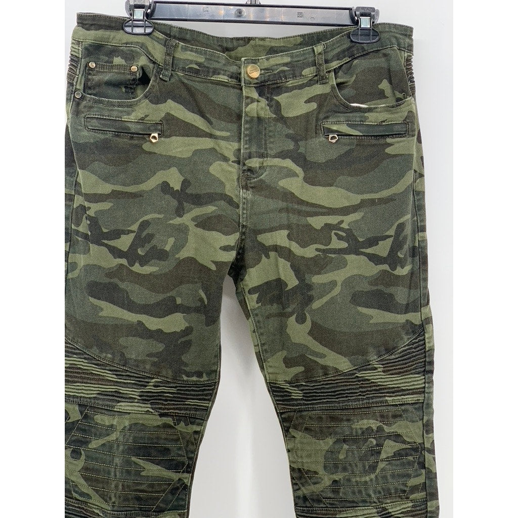 FASHION JEANS WEAR Men's Green Camo Tapered Textured Pants SZ 40