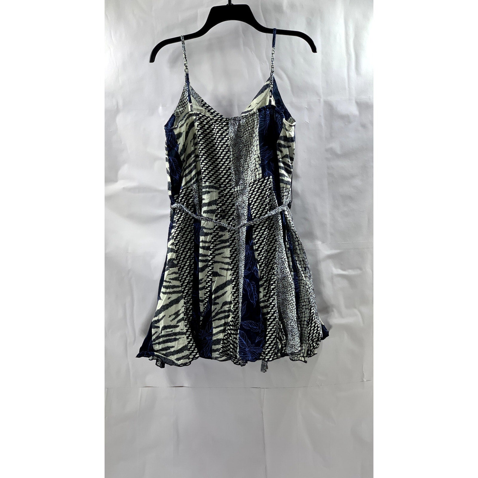 BANANA REPUBLIC Women's Petite Preppy Navy Printed Tie-Waist Mini Dress SZ S