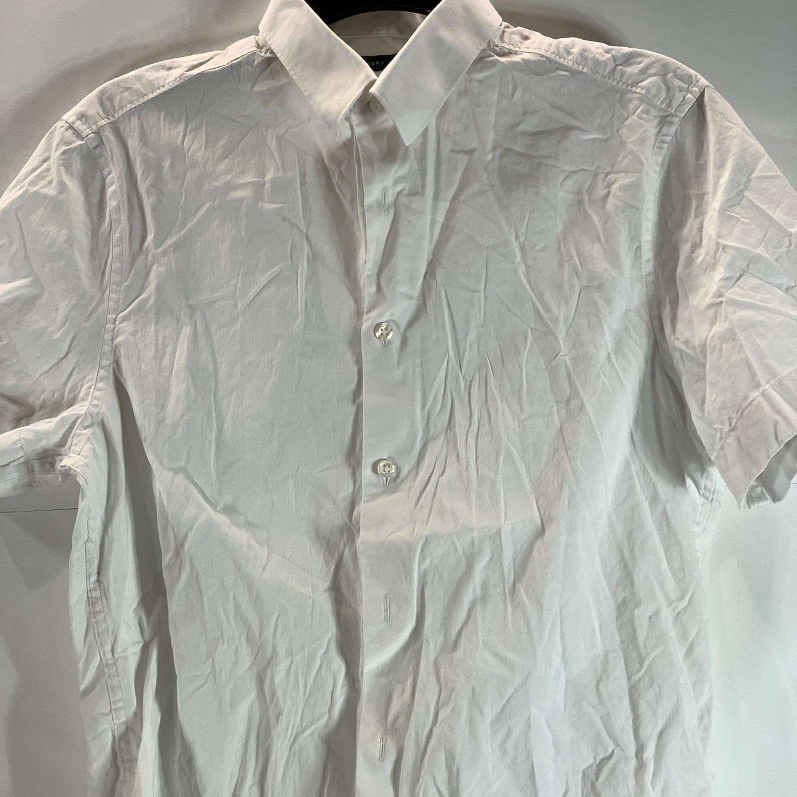 PERRY ELLIS Men's White Textured Dot Stretch Regular-Fit Button-Up Shirt SZ S