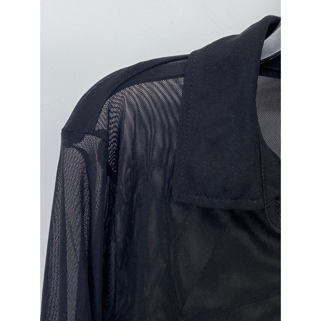 SUGAR RAIN Women’s Black Sheer Button-Up Long Sleeve Top SZ XL