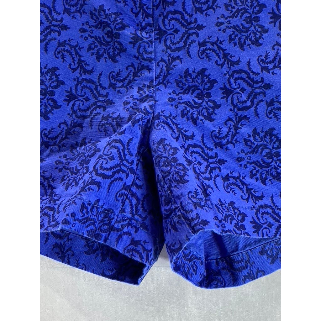 CYNTHIA ROWLEY Women's Royal Blue/Black Damask Print Chino Shorts SZ 2