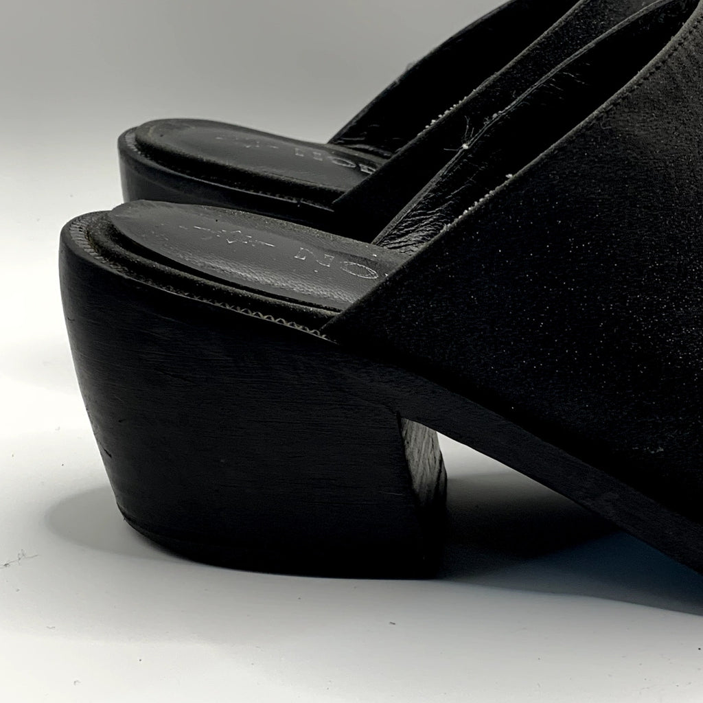 NODALETO Women's Black Shimmer Bulla Square-Toe Block-Heel Mules SZ 7