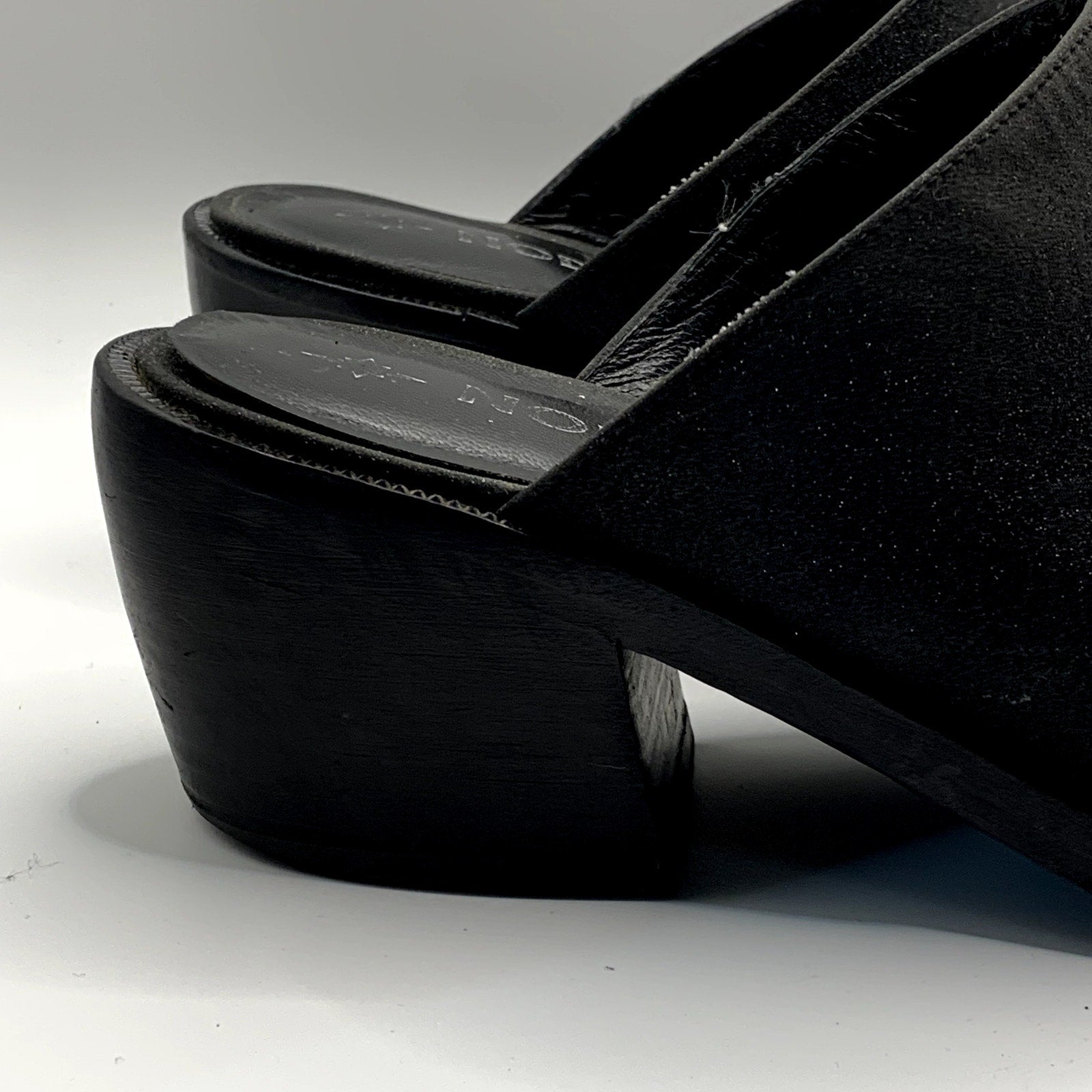 NODALETO Women's Black Shimmer Bulla Square-Toe Block-Heel Mules SZ 7