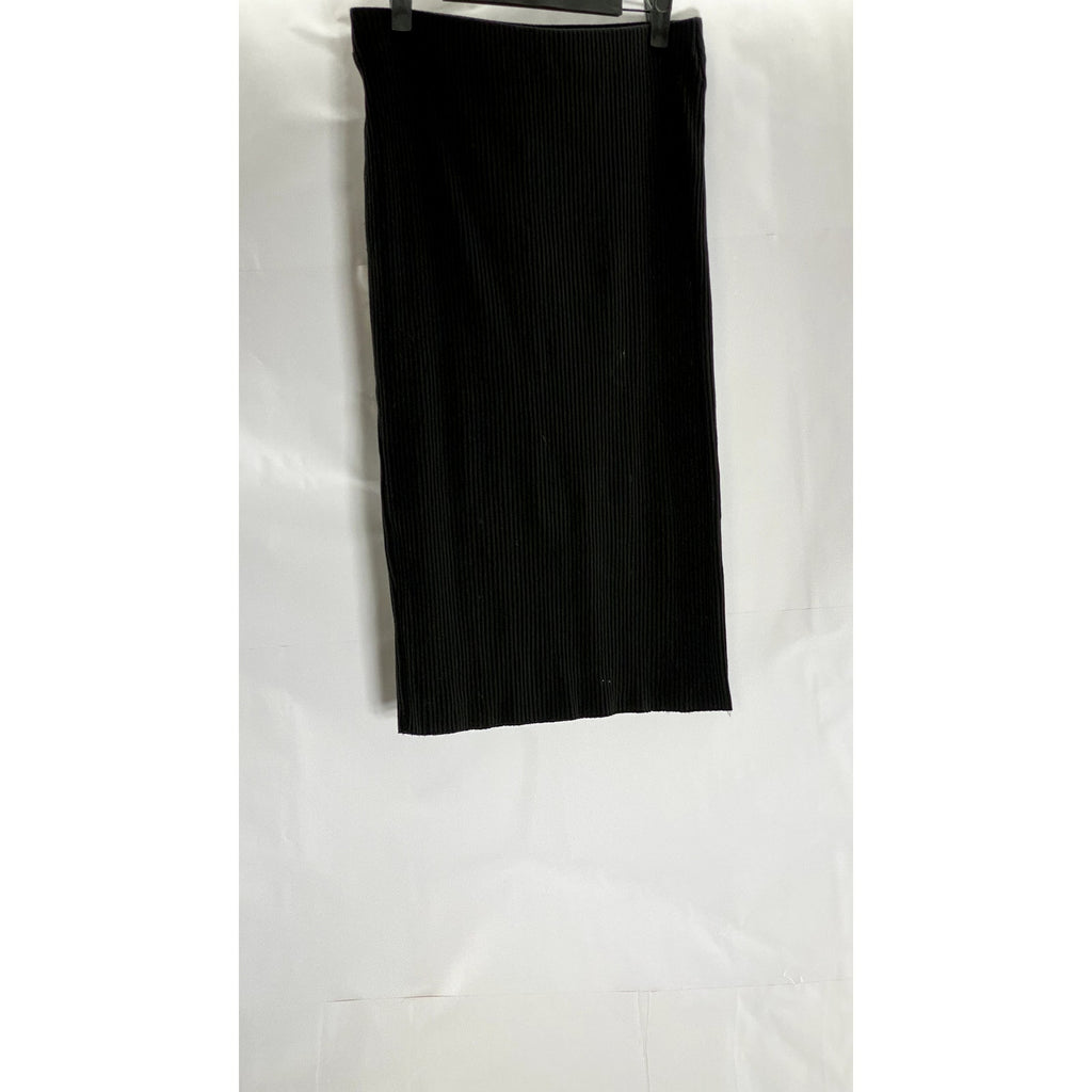 UNBRANDED Women's Black Ribbed Knee Length Sweater Skirt SZ S