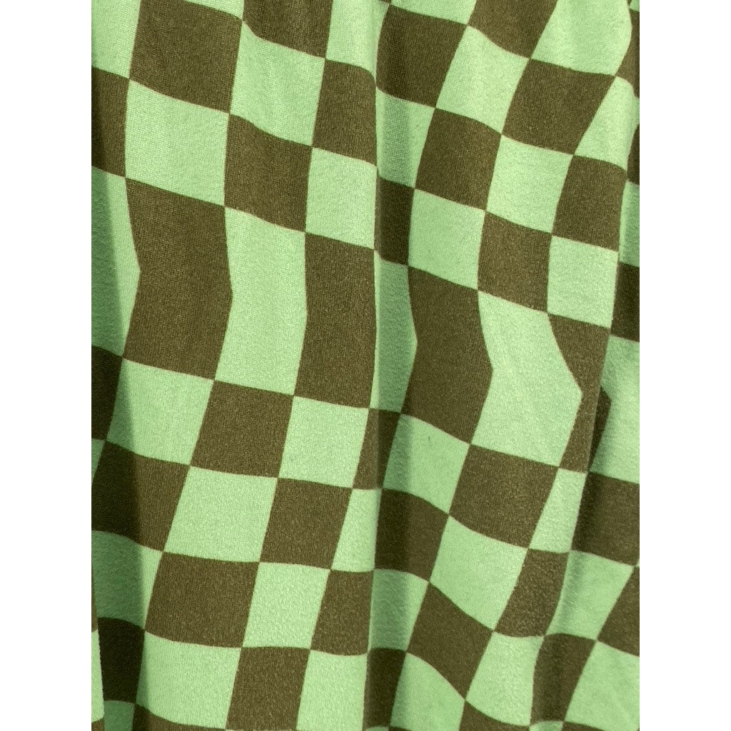 BETTER BE Women’s Green-Brown Checkered Pull-On Flared Pants SZ L