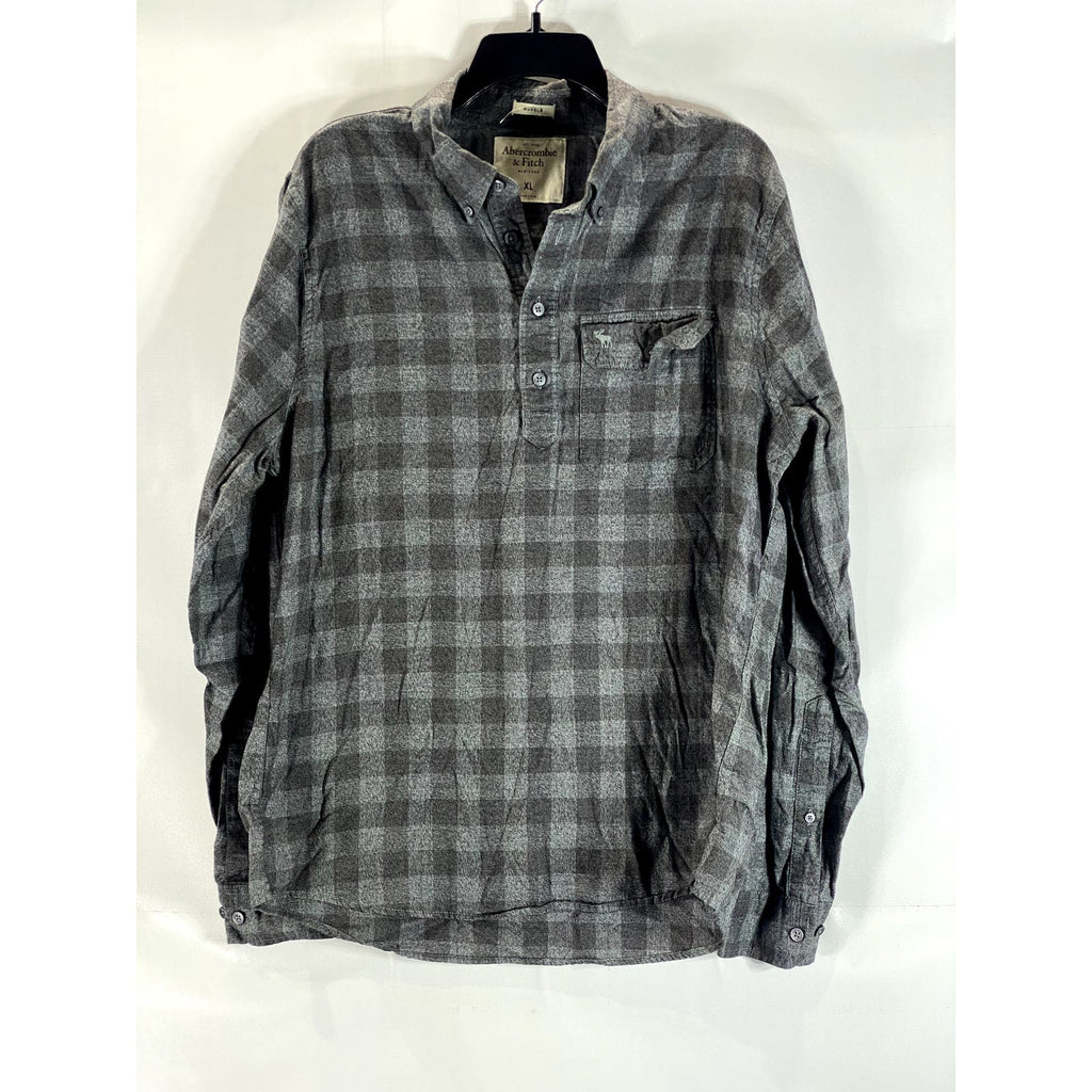 ABERCROMBIE & FITCH Men's Charcoal/Black Plaid Button-Up Muscle Shirt SZ XL