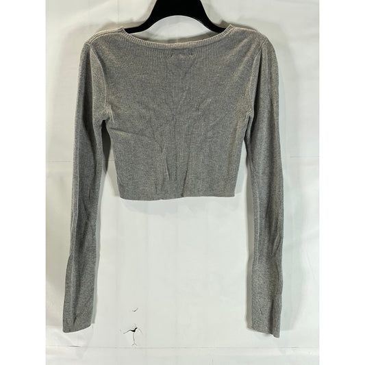 LA HEARTS Pacsun Women's Grey Ribbed Knit Crewneck Long Sleeve Crop Top SZ M