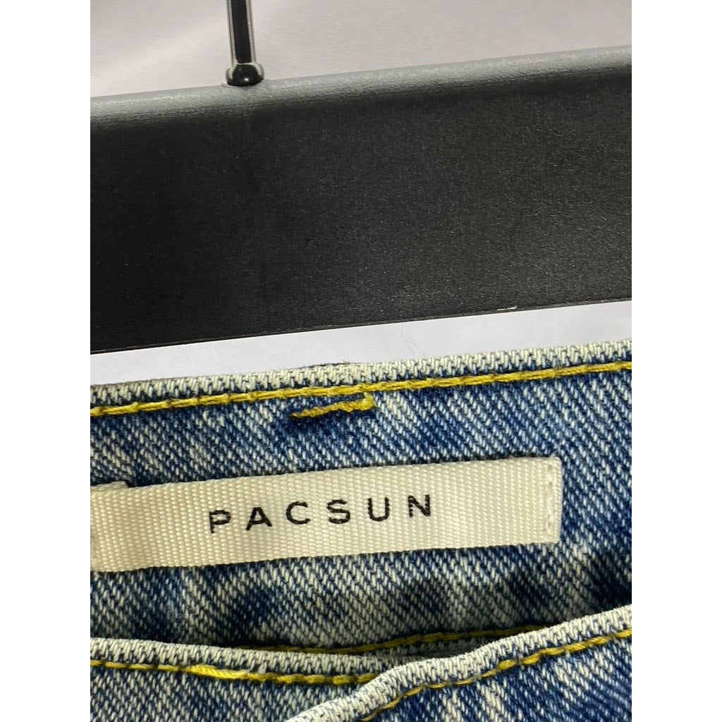 PACSUN Women's Blue Patchwork High-Rise Straight Denim Raw-Hem Jean SZ 24