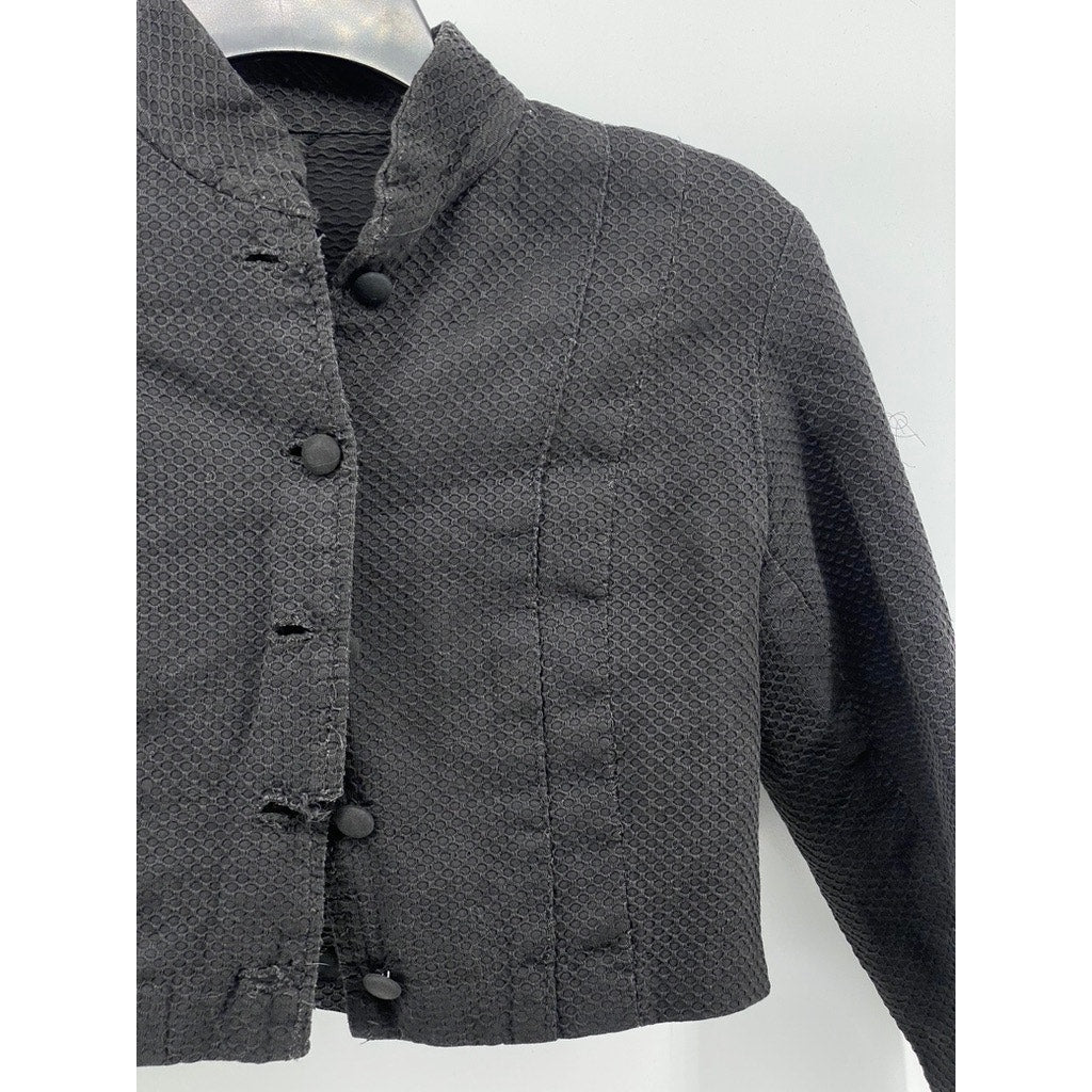UNBRANDED Women's Black Textured Button-Up Long Sleeve Denim Cropped Jacket SZ S
