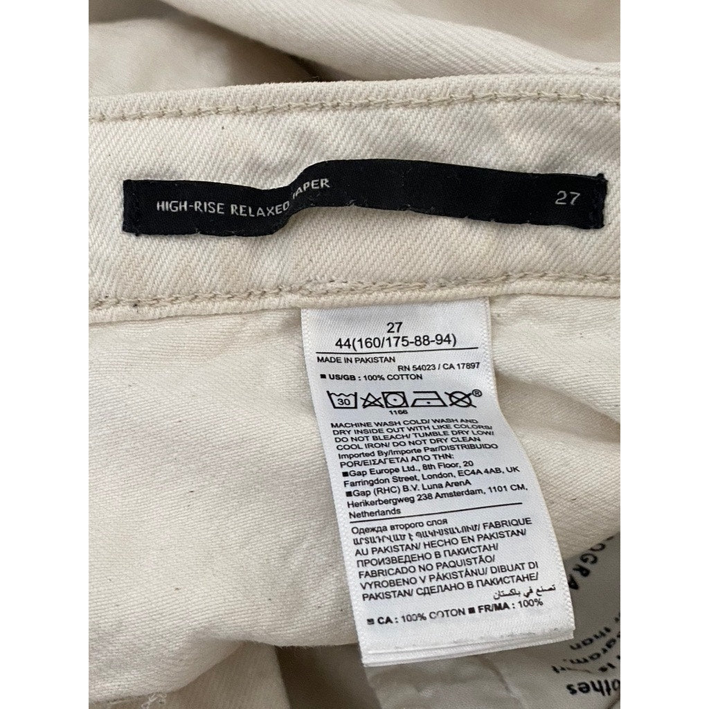 BANANA REPUBLIC Women's Cream Button-Fly High-Rise Relaxed-Fit Taper Jean SZ 27