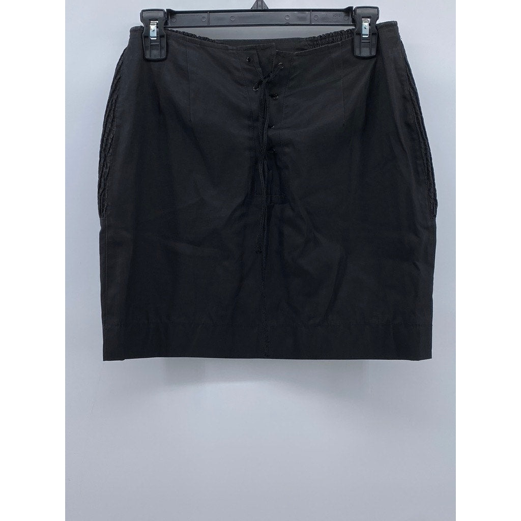 CHRISTIAN LACROIX Women's Black Lace-Up Smocked Side A-Line Mini Skirt SZ 6