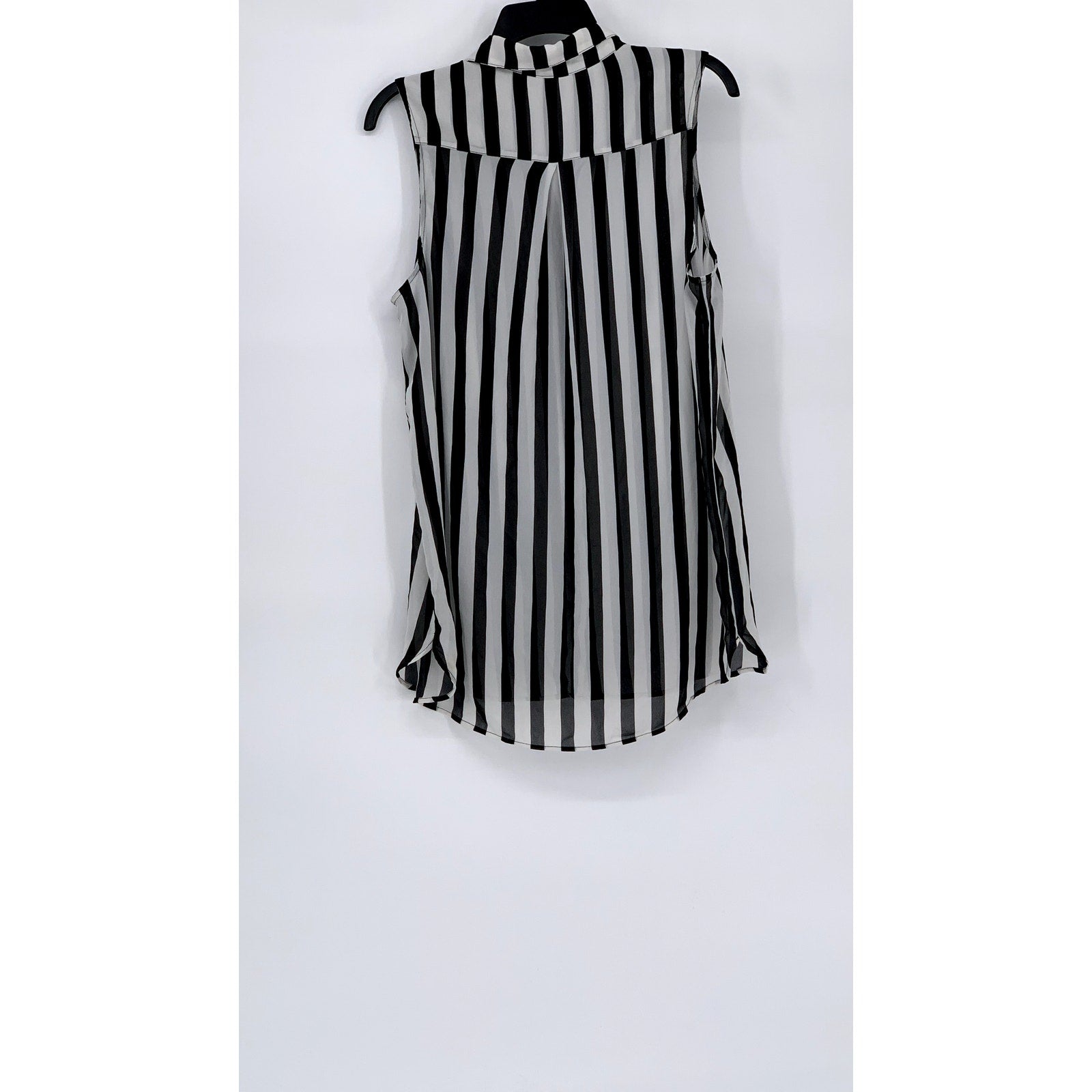 DIVIDED By H&M Women’s Black-Gray Striped Button-Up Collared Tunic Top SZ S