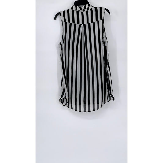 DIVIDED By H&M Women’s Black-Gray Striped Button-Up Collared Tunic Top SZ S