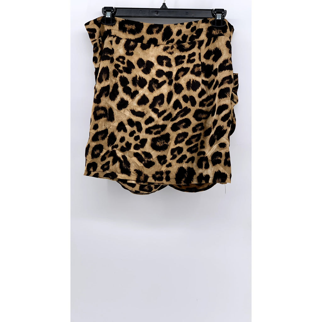 PRETTY LITTLE THINGS Women's Brown Animal Print Ruched Mini Skirt SZ 14