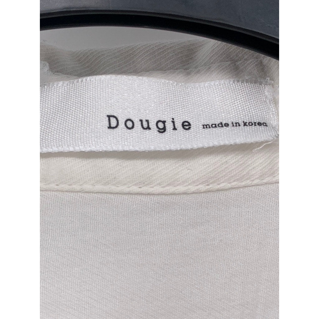 DOUGIE Women's White Button-Up Long Sleeve Round-Hem Pocket Top SZ S