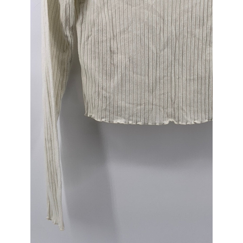BP. Women's White Ribbed Lettuce-Trim Mock-Neck Crop Top SZ XS