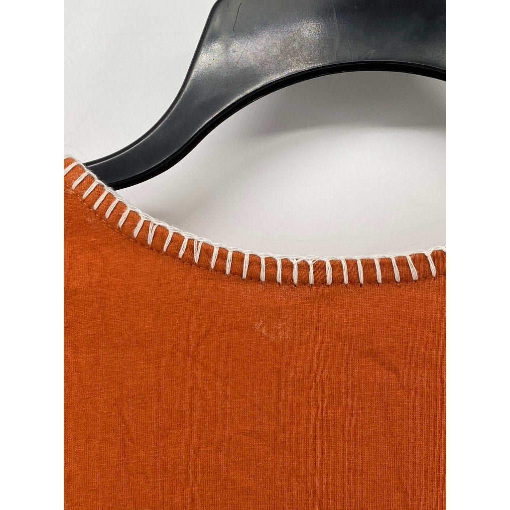 646 MAIN Women's Burnt Orange Embroidered Floral Trim Scoop-Neck Top SZ XS