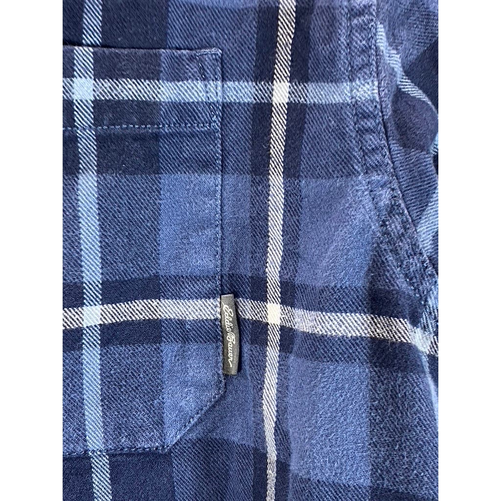 EDDIE BAUER Men's Tall Blue Plaid Classic-Fit Button-Up Long Sleeve Shirt SZ L/T