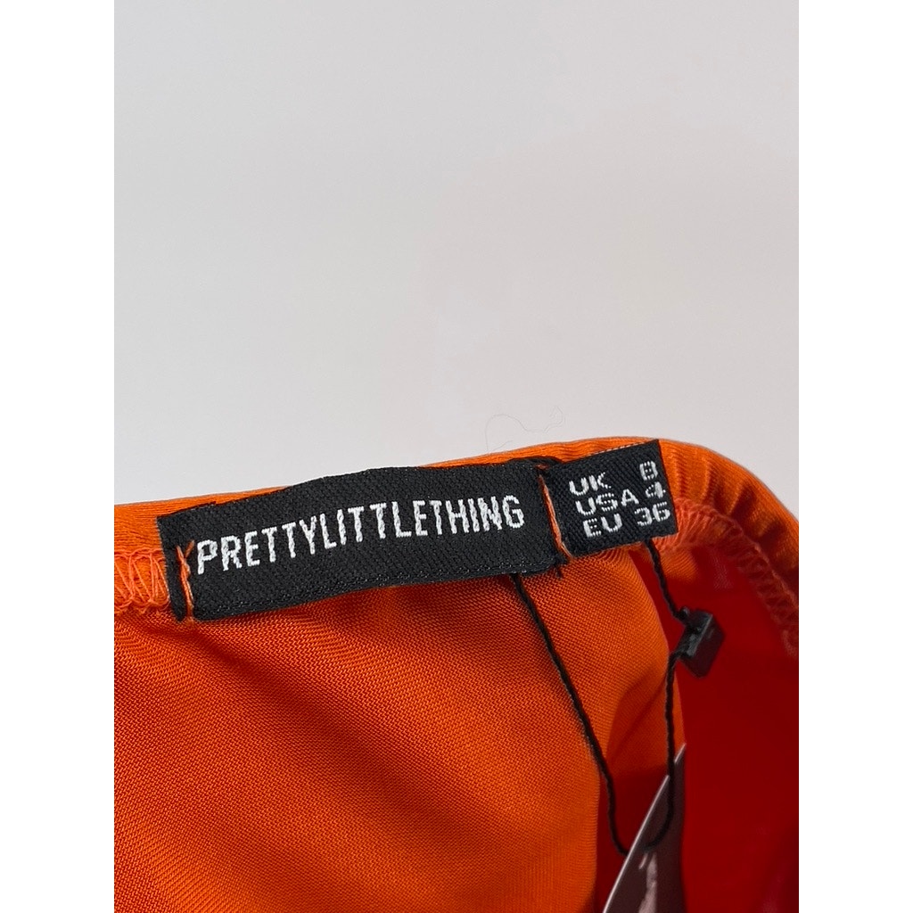 PRETTYLITTLETHING Women's Orange Rust Satin Stretch Side Slit Maxi Skirt SZ 4
